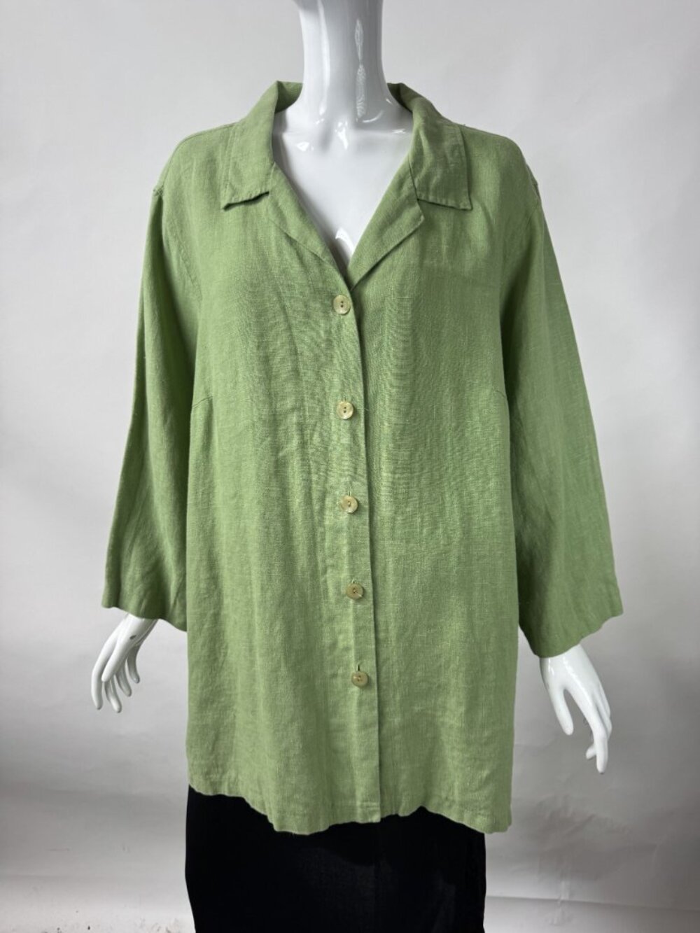 Harvé Benard Womens Plus Size 22W Green 100% Linen Button-Down Shirt Made In Ukr - Picture 10 of 16